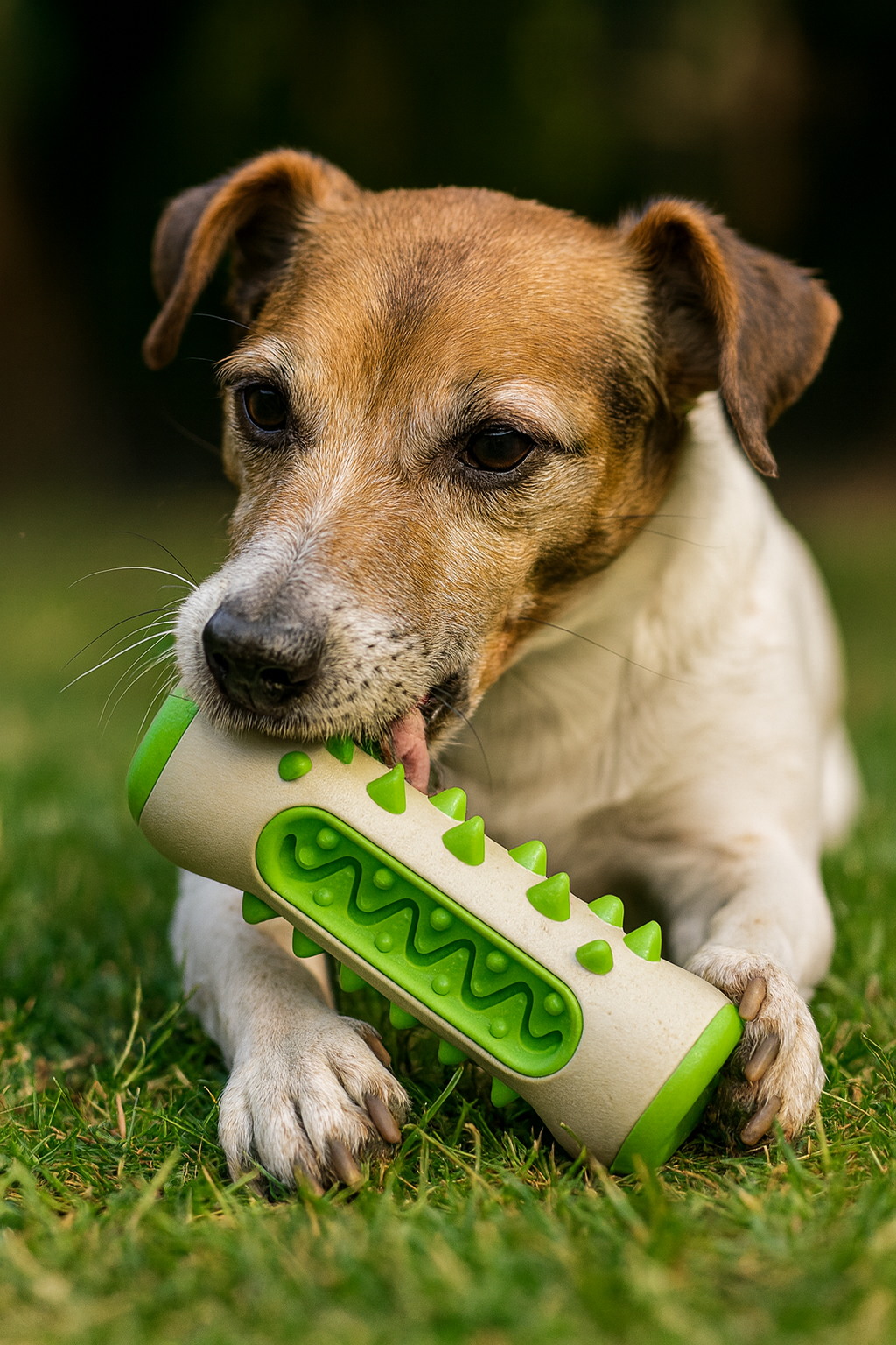 C&atilde;o brincando com a escova de mastiga&ccedil;&atilde;o